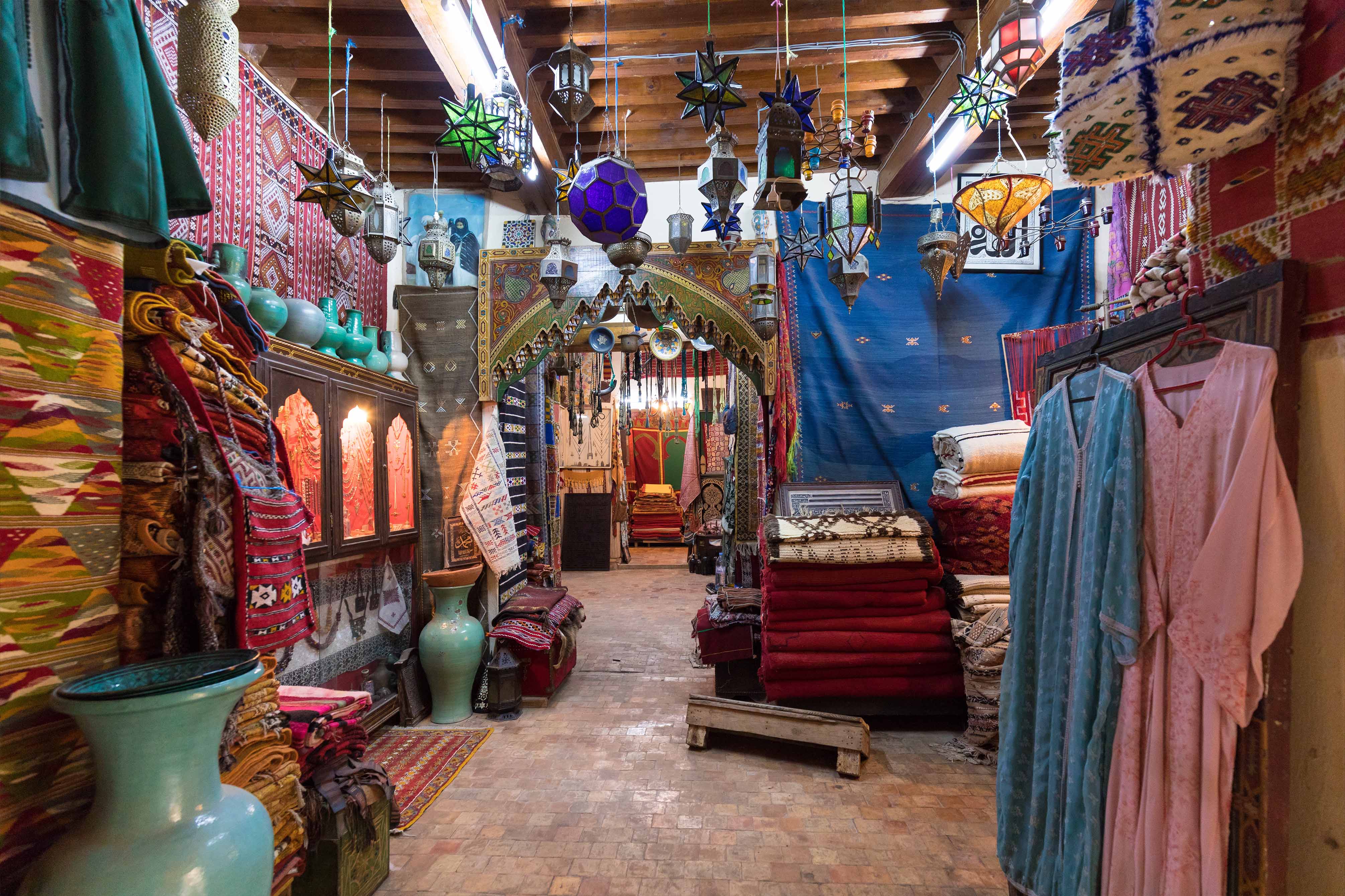 An international market selling beautiful textiles 