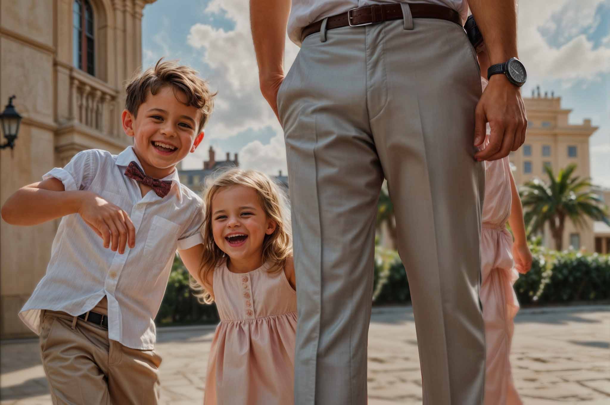 Children being rowdy in an elegant backdrop of a wedding at a resort
